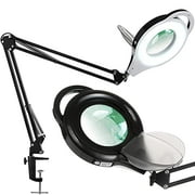 LED Dimmable Magnifying Lamp with Clamp, KIRKAS 2,200 Lumens Super Bright Magnifying Glass with Light, Adjustable Metal Swivel Arm Magnifier Desk Light for Close Work, Craft, Reading, Repair - Black