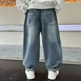 thumbnail image 4 of YUSIM Boys Embroidered Jeans- Wide Leg Casual Elastic Waist Baggy Denim Pants Light Blue Size 5-14, 4 of 5