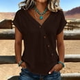 thumbnail image 2 of hoksml Women's Casual Short Sleeve Button Blouse, V-Neck Cotton Loose Fit Top Solid Color Summer Shirt, 2 of 5