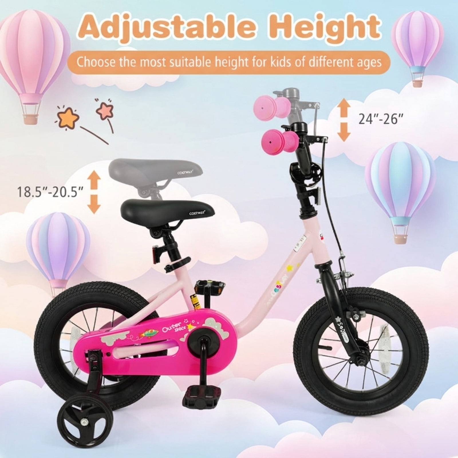 Redsmile Kids Bike 12 Inch for 3-7 Years Old Boys and Girls, Toddler Bicycle with Adjustable Handlebar and Seat, Children Bike 12/14/16-Inch, Holds 110 lbs, Pink