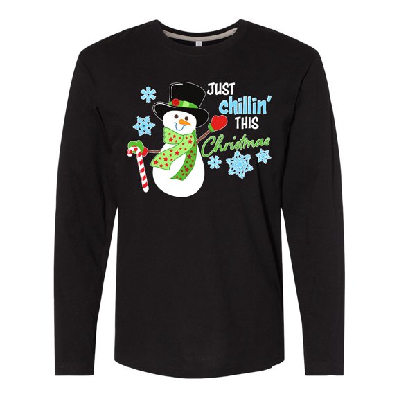 Inktastic Just Chillin' This Christmas Fun Snowman in Top Hat Long Sleeve T-Shirt