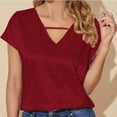 thumbnail image 2 of Odeerbi Satin Blouses for Women Summer Short Sleeve Tops V-Neck Casual Tee Red, 2 of 8