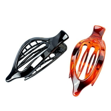 Flat Hair Clips for Women, 2 Pack French Concord Claw Clips for Thick Thin Curly Hair, Strong Hold No Slip Grip Hair Claw Clips, Neutral Colors（Black Brown）