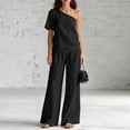 thumbnail image 5 of VBVC Women's One Shoulder 2 Piece Pants Sets , Elegant Vacation Loose Matching Outfits For Women , Ladies' Short Sleeve Suit Sets with Pockets,Black,S-2XL, 5 of 6