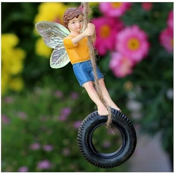 ERDS-Miniature Fairy Garden Boy on Tire Swing Fairy Garden Accessories for Wall Trees Miniatures Hanging Ornament