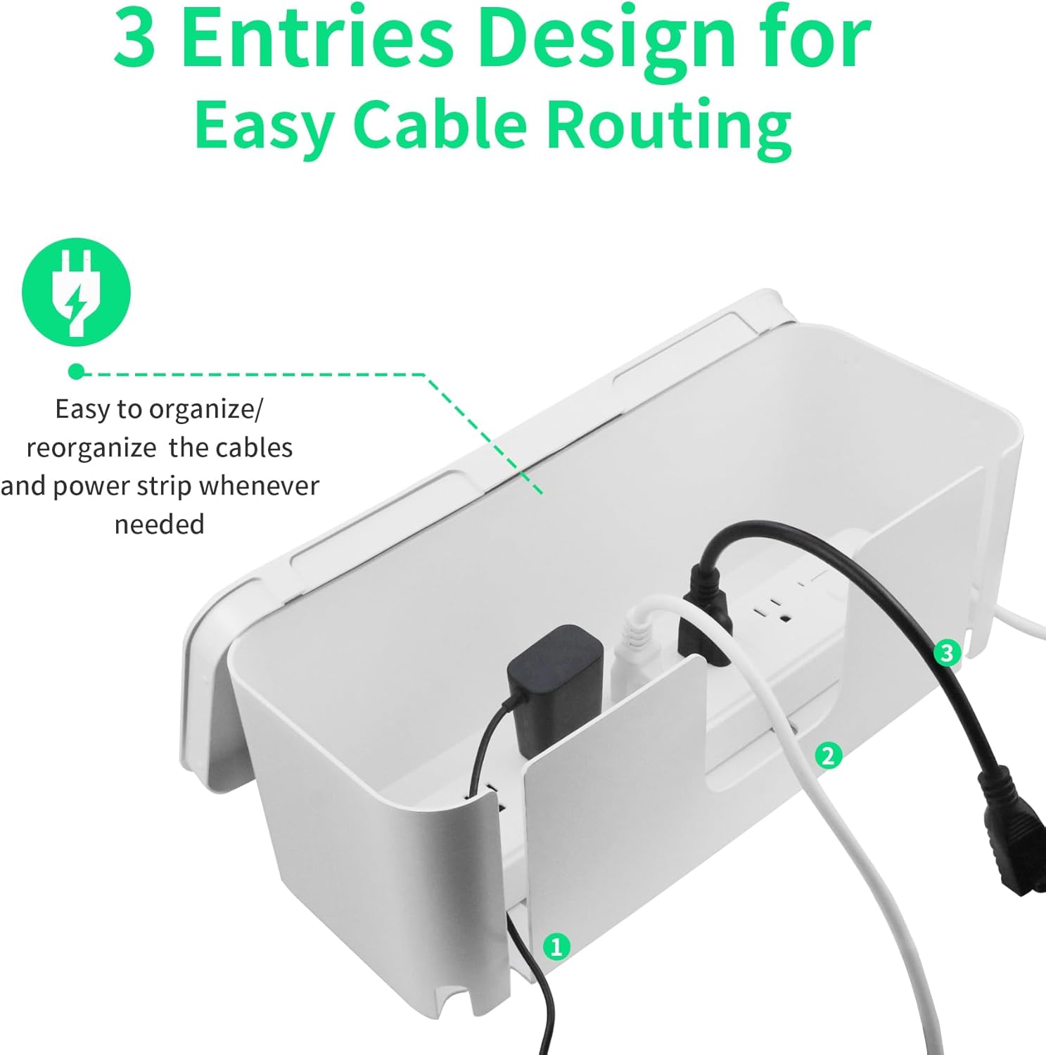 Binazon Cable Management Box, Cord Organizer Box for Table, Hide Power Strips & Cords 2-Pack