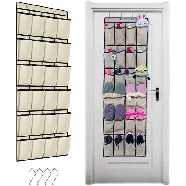 Beige Rangement De Chaussures Suspendu 24 Poches Sur La Porte Stockage De Chaussures Gain De