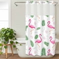 thumbnail image 3 of Pink Flamingos No Hook Shower Curtain Waterproof, Bathroom Curtains with Snap in Liners and See Through Top Window, Summer Green Tropical Palm Leaves Hotel Style Bathtub Curtains Shower 54"Wx78"L, 3 of 8