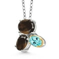 thumbnail image 2 of Gem Stone King 925 Silver and 10K Yellow Gold Brown Smoky Quartz and Blue Apatite Pendant Necklace for Women (2.47 Cttw, Oval 8X6MM, 7X5MM and 6X4MM, Gemstone, with 18 inch Chain), 2 of 4