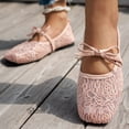 thumbnail image 4 of Wensltd Women's Floral Lace Bow Mary Jane Flats Elastic Strap Flat Shoes Daily Walking Soft Ballet Flats Pink, 4 of 8