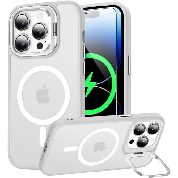 Magnetic for iPhone 12 Case, for iPhone 12 Pro Case with Screen Protector, Built-in Metal Camera Kickstand,[Compatible with Magsafe] Matte Protective Phone Cover 6.1" for Men Women Girls -Clear