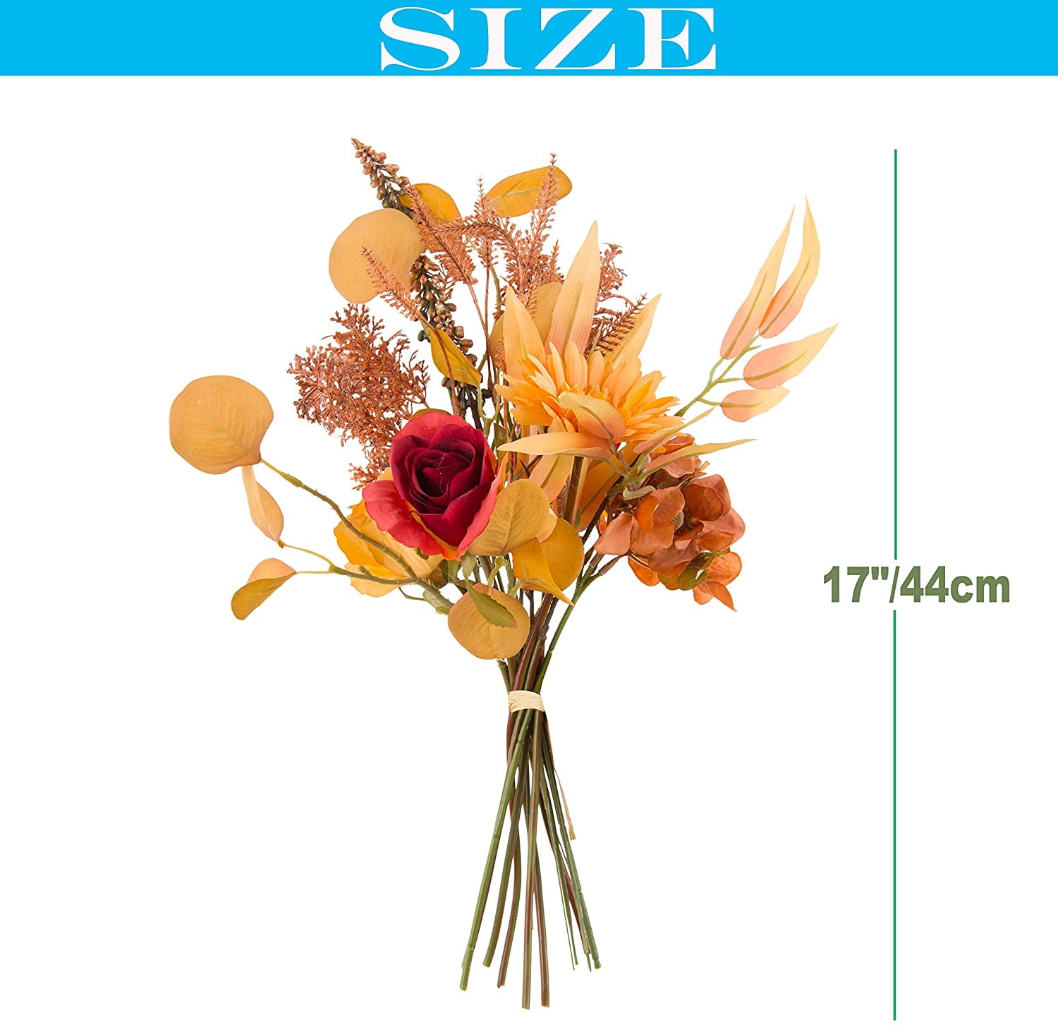 2pcs Boho Style Artificial Flower Bouquets,17 Inch Bohemian Style Fall Flower Wedding Bouquets for Bridal Bridesmaid,Rustic Home Décor Centerpiece(Orange Color Scheme)