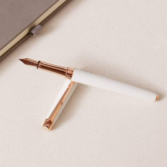 Caran D'Ache Leman Slim Fountain Pen - White  Rose Gold