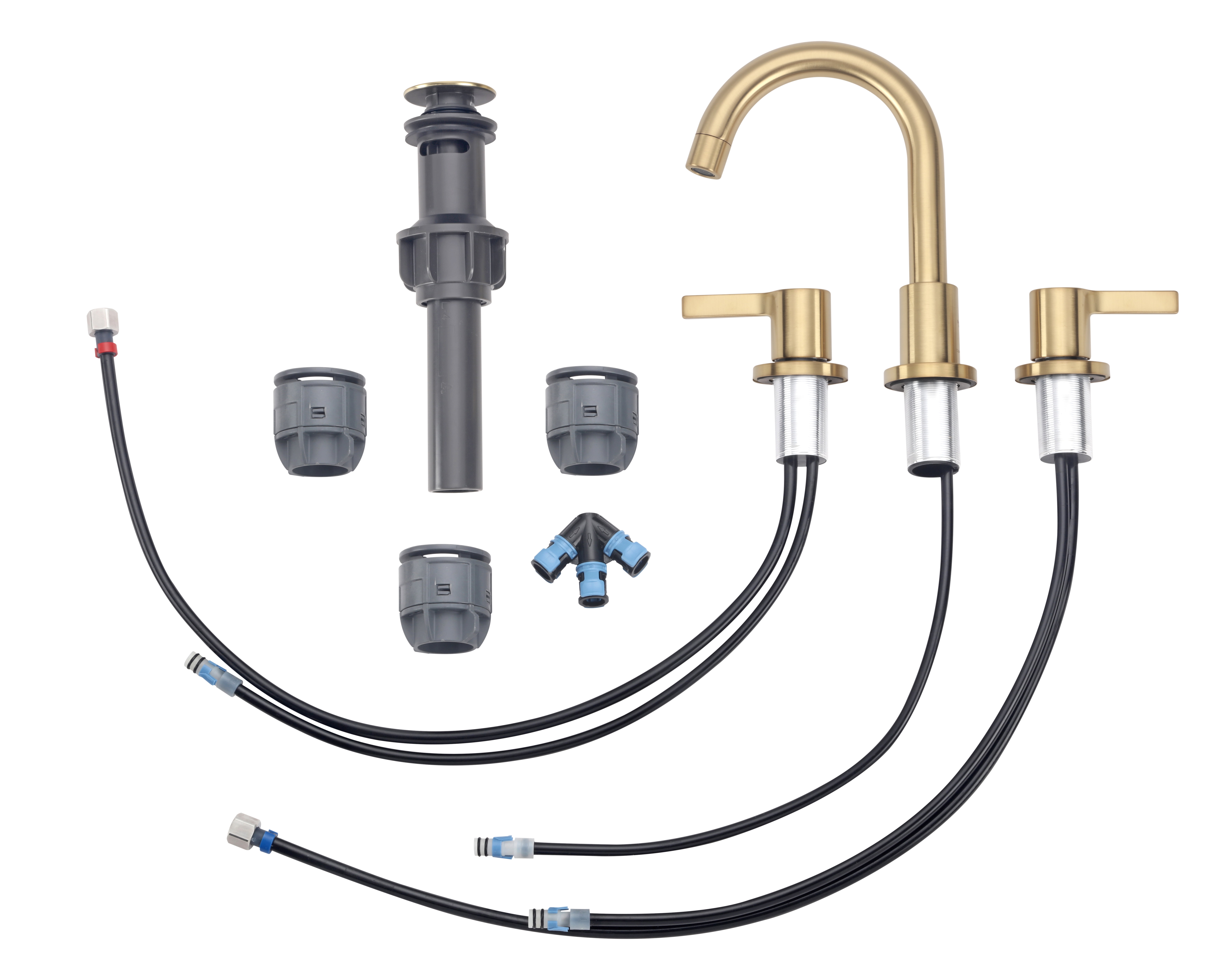 (2 pack) Better Homes & Gardens 8" Widespread Brushed Brass Bathroom Faucet with High-Arc Spout