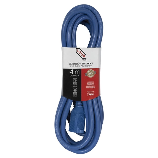 Extensión de Uso Rudo Aterrizada, Azul, Clavija Recta, 4m, IUSA