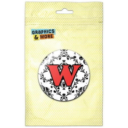 

Letter W Initial Damask Elegant Red Black Refrigerator Button Magnet