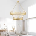 thumbnail image 2 of ACROMA  20-light Modern Farmhouse 40In Round Wagon Wheel Chandelier with UL Satin Brass Weathered, Satin, Matte Adjustable, Over 60 Inches Gold,, 2 of 5