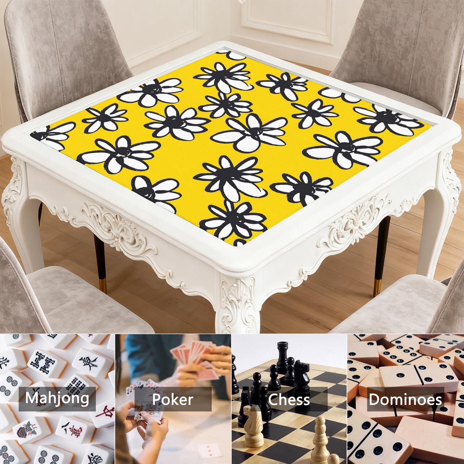 Floral Pattern Anti-Skid Table Mat for Mahjong Game Room 31.5x31.5 Inch Extra Large Rubber Pad with Noise Reduction & Secure Grip for Tiles