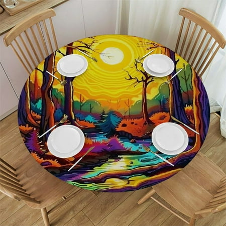 

Sheronv Sunset Stream Round Table Cover Stain Resistant Washable Indoor Outdoor Tablecloth Kitchen Dining Wedding Parties Table Cloth 100% Polyester Fiber 42-46