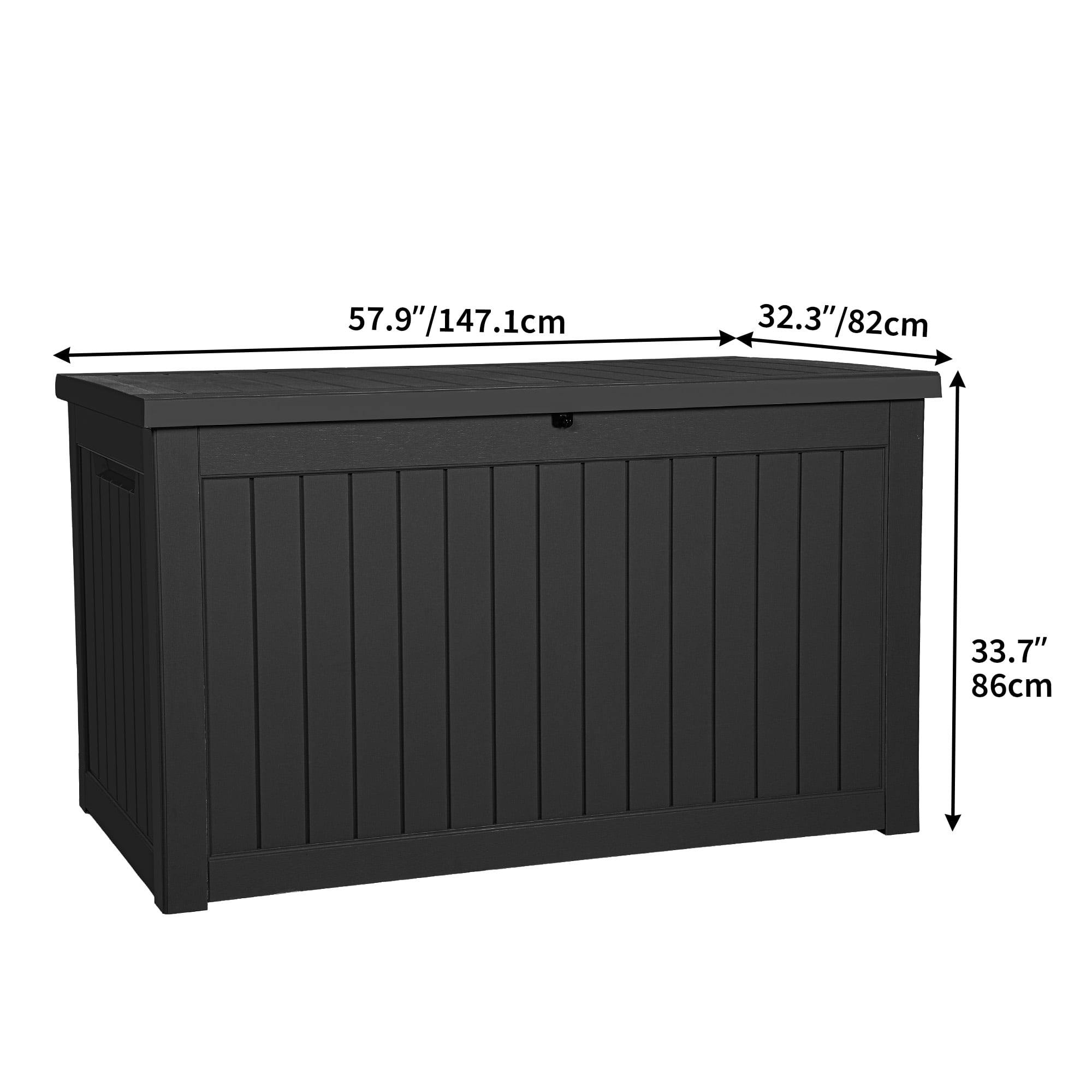 DEXTRUS Outdoor Lockable and Waterproof 230 Gallon Resin Large Deck Box for Garden Tools, Black – Large Capacity for Outdoor Storage
