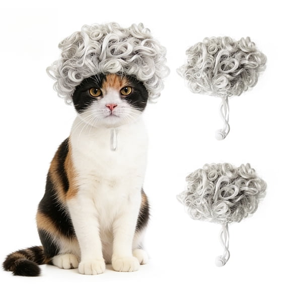 2PCS Cat beauty props with cute gray wig design, fun pet hair accessories for Halloween, Christmas, and party decoration