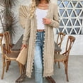 thumbnail image 4 of Htigea Knit Ribbed Cardigan for Women Lace Trim Long Sleeve Casual Loose Everyday Coat Fashion Shacket Cardigans Beige M, 4 of 9
