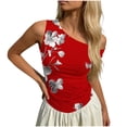 thumbnail image 6 of WRKEKC Summer Tank Tops for Women Floral Off Shoulder Slim Fit Sleeveless Casual Top with Ruffled Hem and Cropped Length, 6 of 6