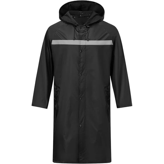 Men's Long Safety Rain Coats With Air Vents & Reflective Stripes Waterproof Packable Hooded Rain Jacket Lightweight