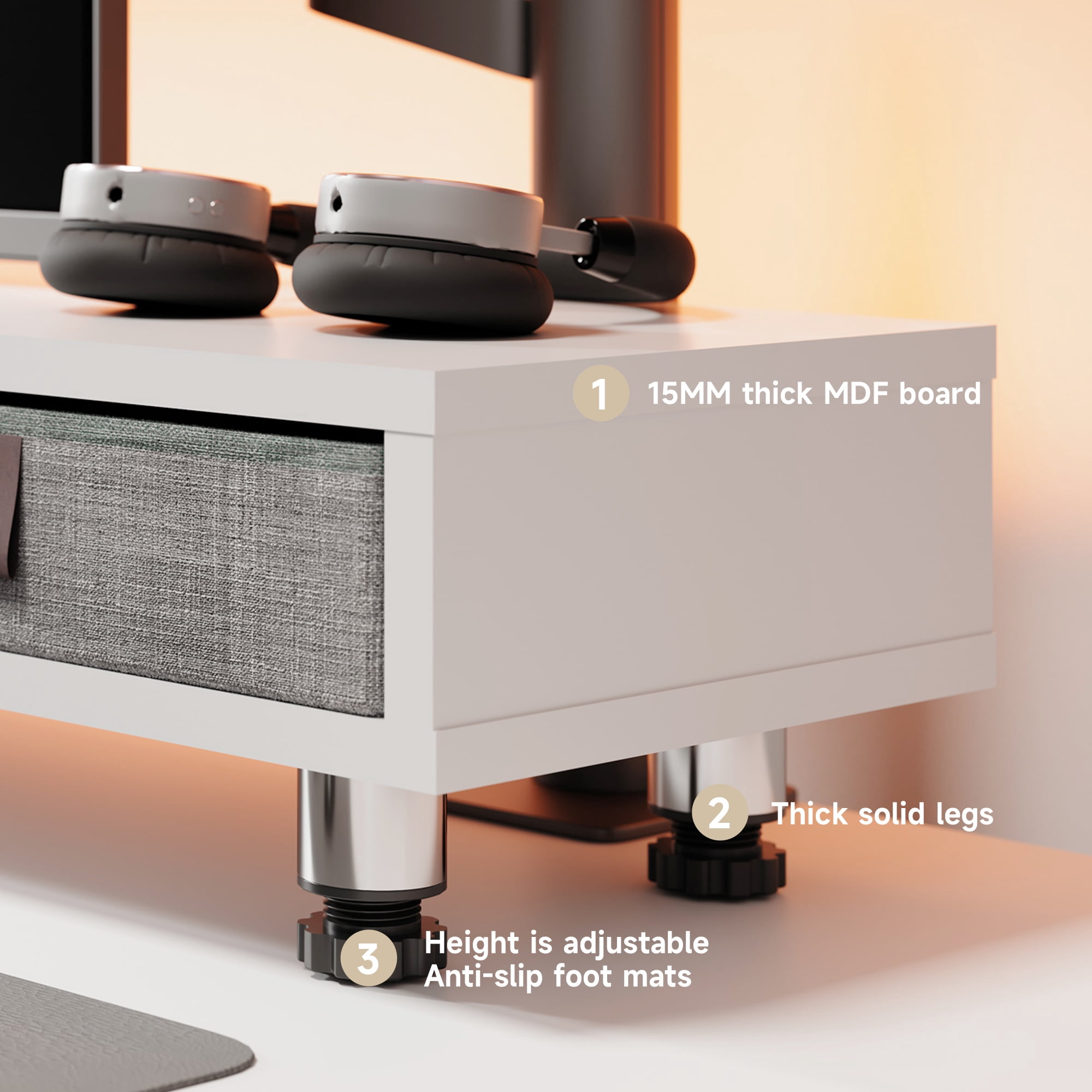 Fenge Monitor Stand, Dual Monitor Stand with 2 Drawers