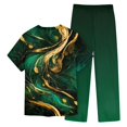 thumbnail image 3 of Men's Short Sleeve V Neck Print Chest Pocket Care Top Elastic Waist Pants Two Piece Work Suit M, 3 of 4
