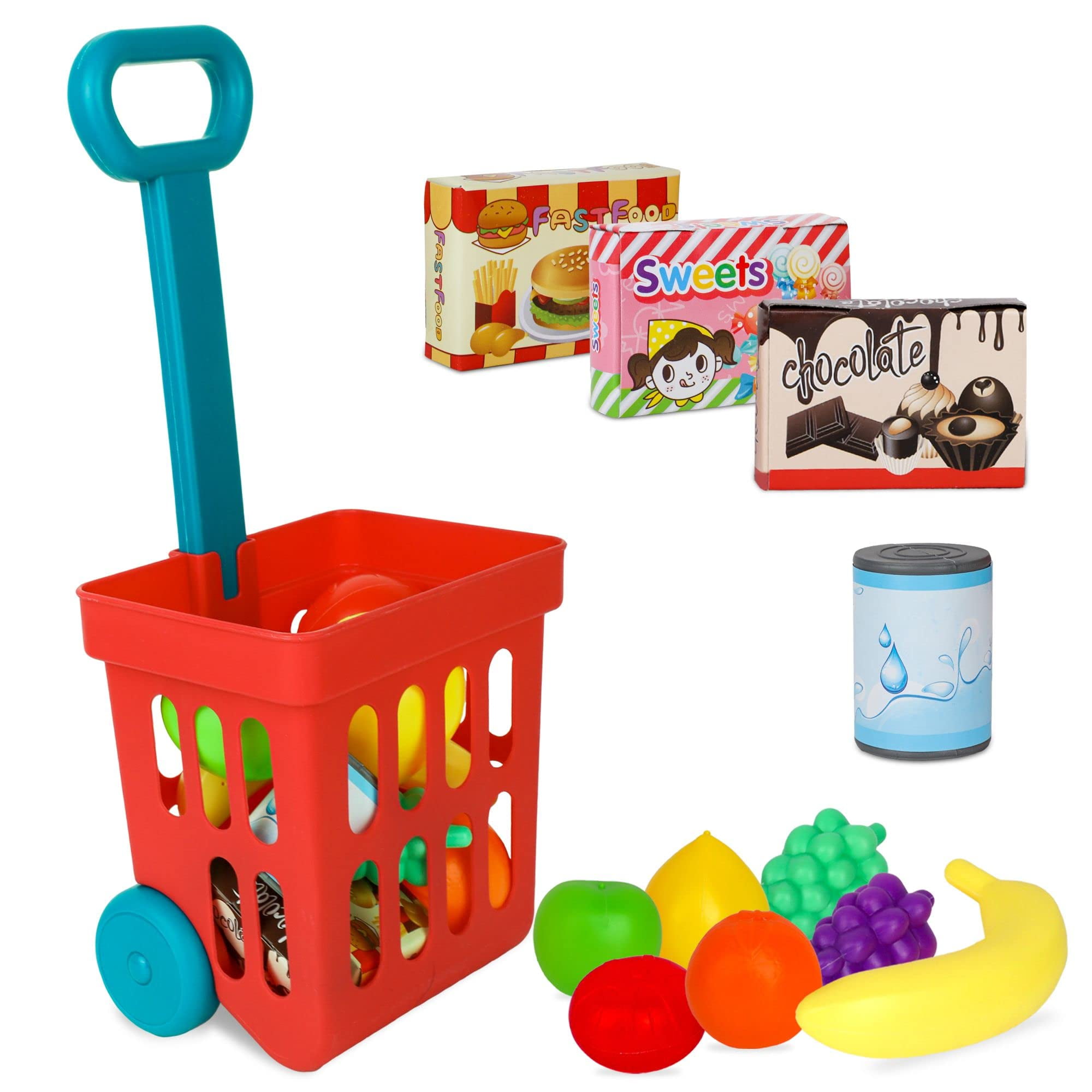 Pretend Play Battat Grocery Shopping Cart Toy For Toddlers 23 Pieces 