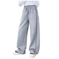 thumbnail image 3 of mgoYE Girl's Baggy Sweatpants Y2k Striped High Waist Wide Leg Sweat Pants Trousers with Pockets(Grey,9-10 Years), 3 of 7