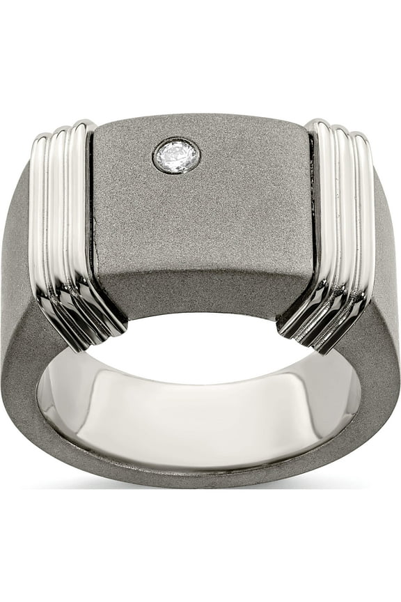 Titanium Edward Mirell & Argentium Sterling Silver .06Ct Dia Signet Ring (Size 9.5) Made In United States emr256-9.5