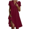 thumbnail image 2 of Ayolanni Red Plus Size Dresses for Curvy Women V-Neck Knee-Length Solid Short Sleeve Vacation Dresses Ladies Dresses XL, 2 of 8