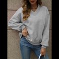 thumbnail image 4 of Sudadera con Capucha para Mujer, de Gran Tamaño, con Cuello en V, Informal, Cómoda, Básica, Moda de Otoño 2025. Gris L, 4 of 10
