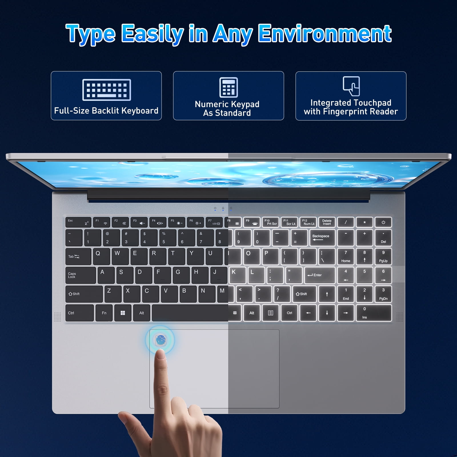 Exsurf 15.6" Laptop computer,Win 11 Pro Notebook, 16GB RAM 1TB SSD, Backlit Keyboard, Fingerprint Unlock,Silver