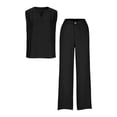 thumbnail image 6 of GiLiling Girls Linen 2 Piece Outfit Sleeveless V-Neck Top and Loose High Waisted Summer Pants Set (Black, 9-10 Years), 6 of 7