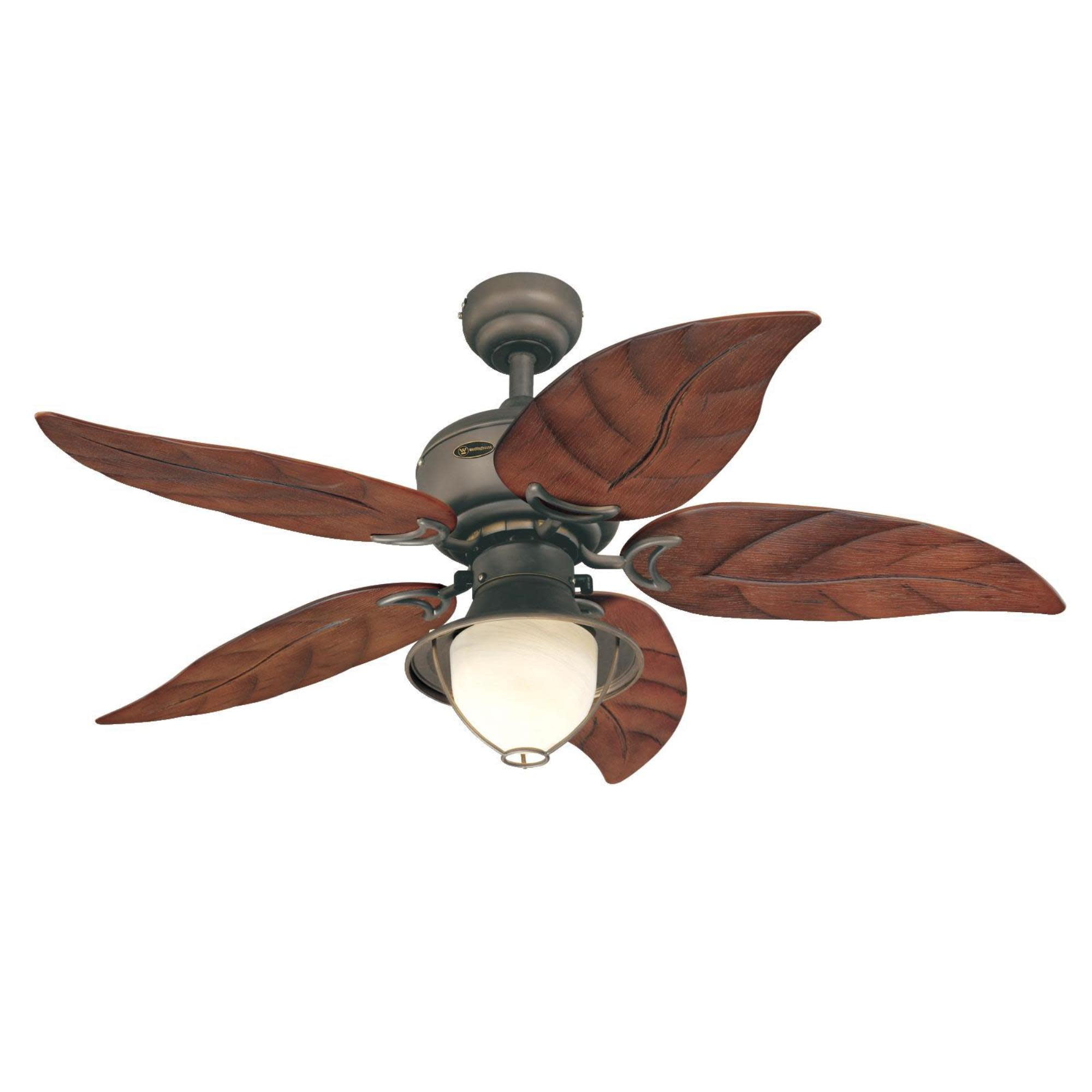 48 in. Oil Rubbed Bronze Finish Mahogany ABS Blades Yellow Alabaster Glass