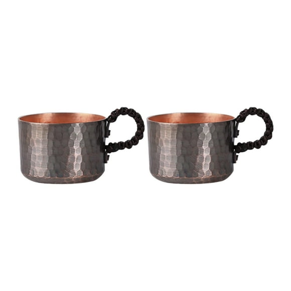 Lipstore 2 Pieces Pure Copper Mug Beer Mug Hammered Bar with Handle Water Mug Coffee Shop