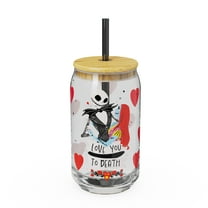 Zak Designs 15.5oz Nightmare Before Christmas Hadley Glass Tumbler with Bamboo Lid and Plastic Straw