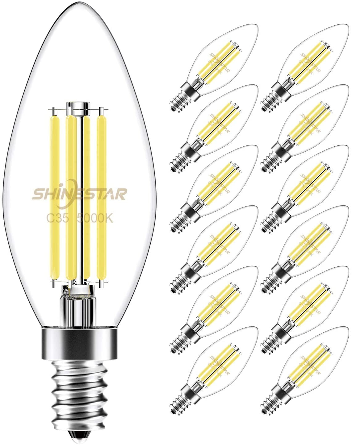 SHINESTAR 12-Pack E12 LED Ceiling Fan Light Bulbs 60W Equivalent 5000K Daylight 