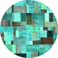 thumbnail image 1 of Ahgly Company Indoor Round Patchwork Turquoise Blue Transitional Area Rugs, 5' Round, 1 of 4