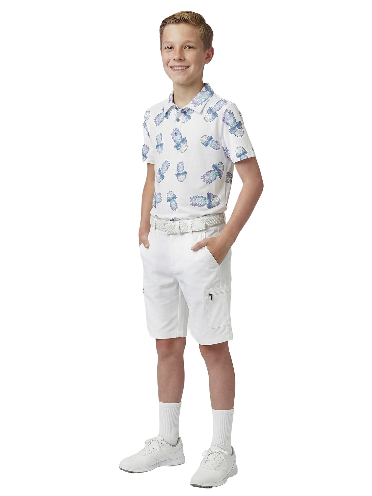 Birdie Bound Boys Print Performance Golf Polo Shirt with UPF50, Sizes XS-XL