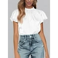 thumbnail image 7 of PRETTYGARDEN Business Casual Tops for Women Blouses Summer Short Sleeve Ruffle Satin Work Office Attire, 7 of 7