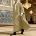 thumbnail image 1 of Mens Golf Polo Tops Elegant Jubba Thobe Embroidery Long Robe Graduation Mens Casual Shirts,Khaki,XL, 1 of 3