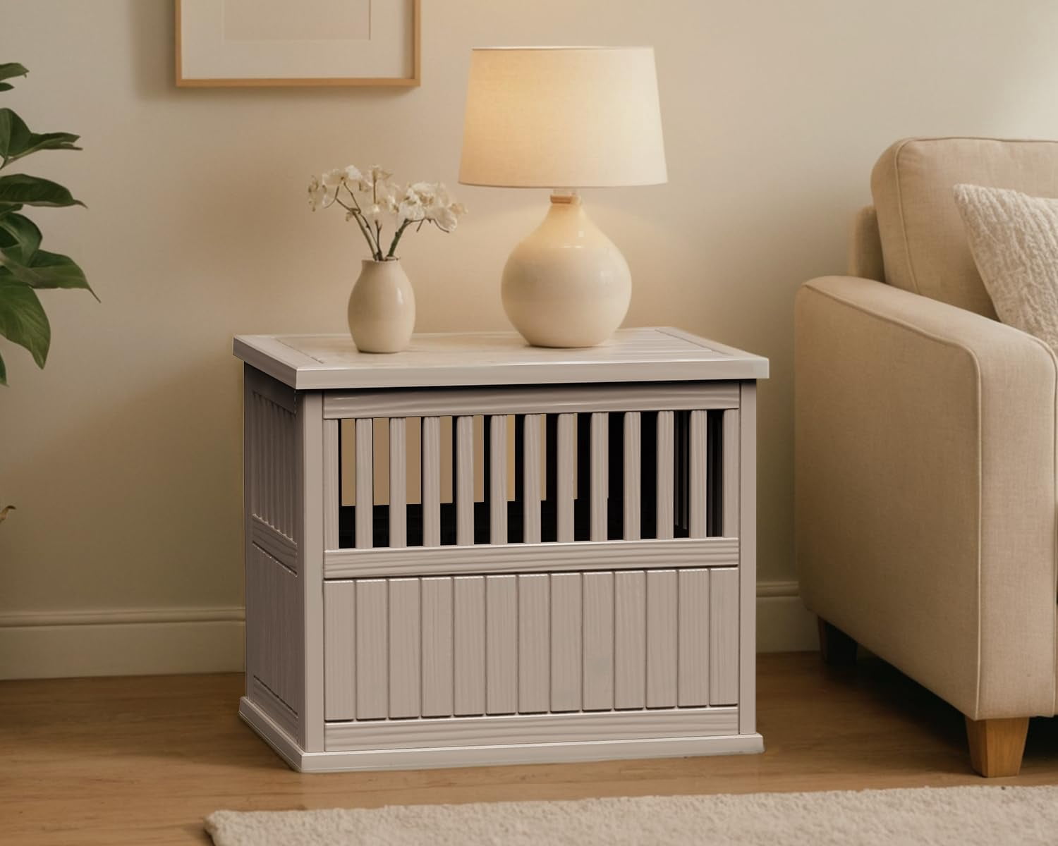 Dog Crate Furniture for Small to Medium Dogs,Decorative Resin Kennel Indoor,Multifunctional Dog Crate with Locking Buckle,End Table,Durable and Sturdy(Light Brown 29.65 * 21.34 * 25.28)