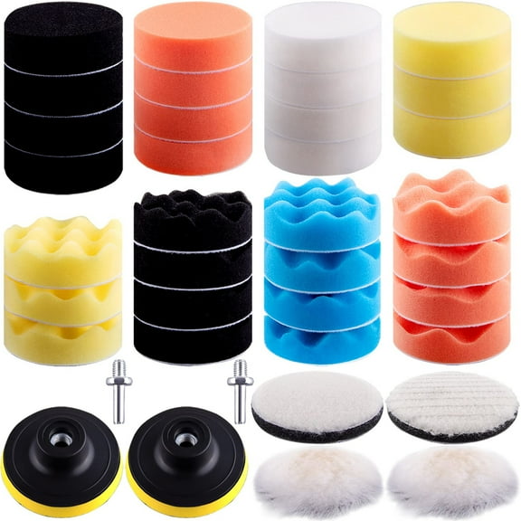 38 Pieces Car Polishing Pad Kit 3 Inch Buffing Pads Foam Polish Pads Polisher Attachment for Drill