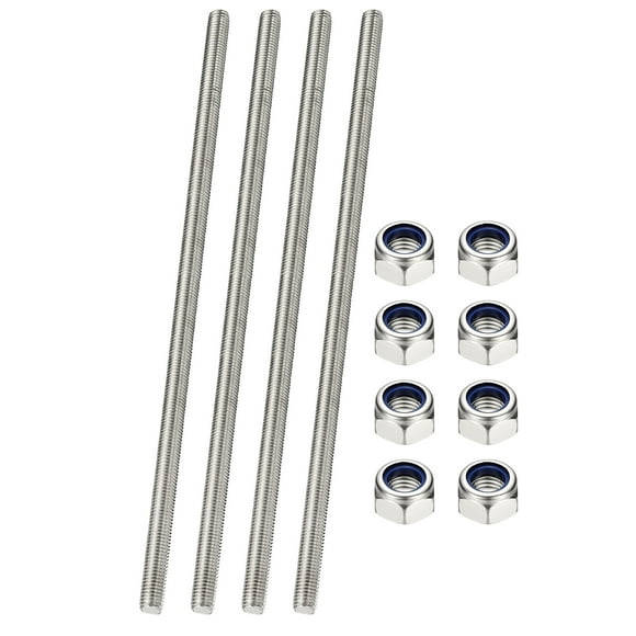 Uxcell Fully Threaded Rod, M8 x 350mm 304 Stainless Steel Right Hand Thread Bar Studs with Nuts, 4 Pcs