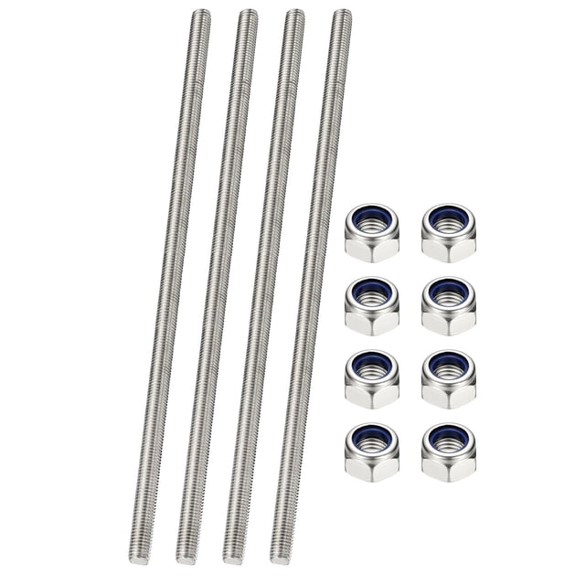 Uxcell Fully Threaded Rod, M8 x 350mm 304 Stainless Steel Right Hand Thread Bar Studs with Nuts, 4 Pcs
