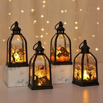 PALIFEUR Halloween Lantern Decor, Black Gothic Lanterns, Halloween Pumpkin Witch Bats Candle Lantern for Indoor Outdoor Table Decorations, Halloween Night Light, (5.6 x 2.7 Inch)